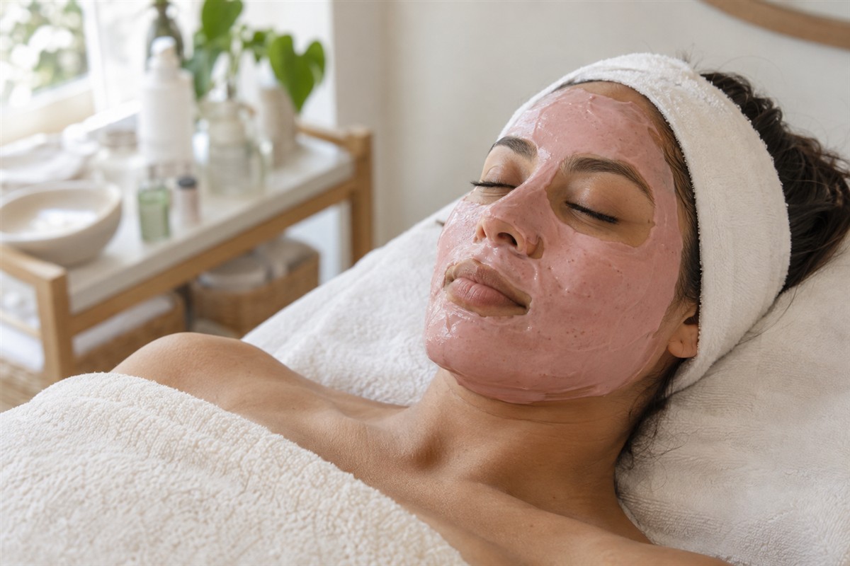 Client receiving a HydroJelly facial mask treatment